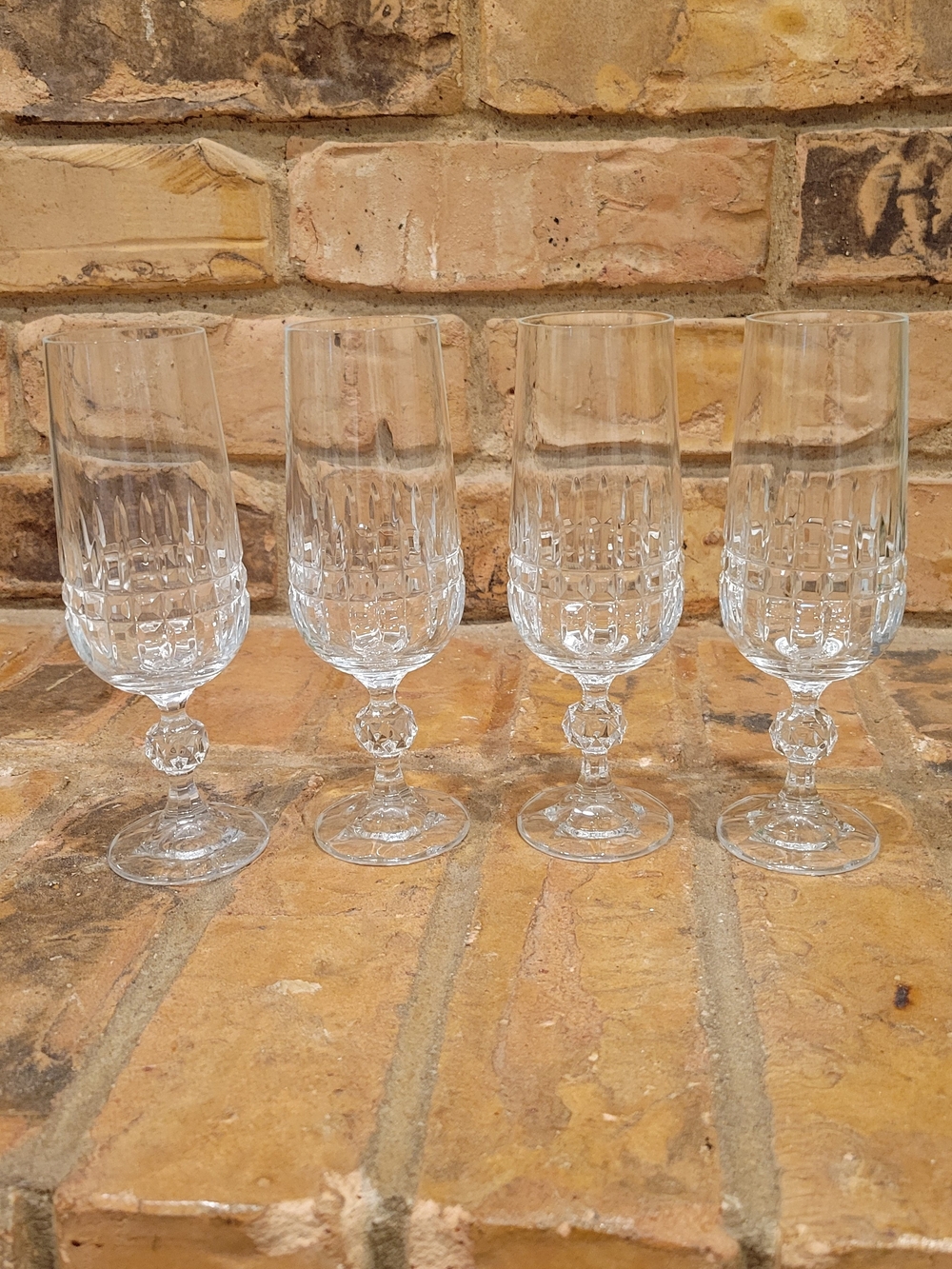 Bohemia Crystal-Belfast Pattern Champagne Flutes- Set of 4
